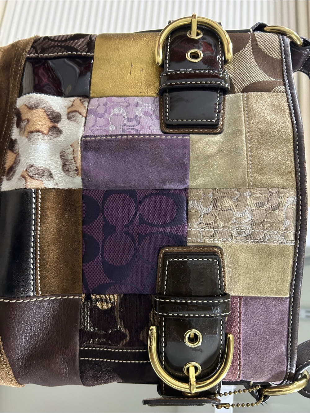 Coach Patchwork Shoulder Bag in Purple, Brown & Gold